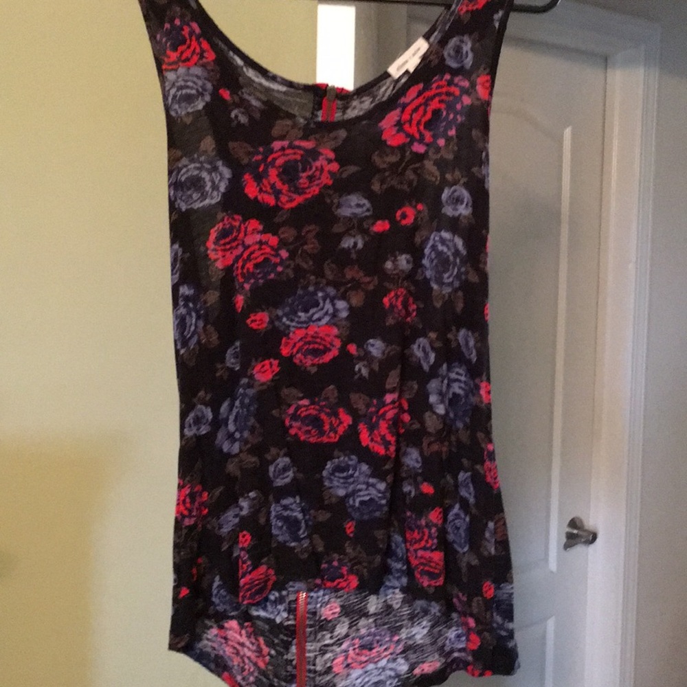 Floral tank with red zipper details